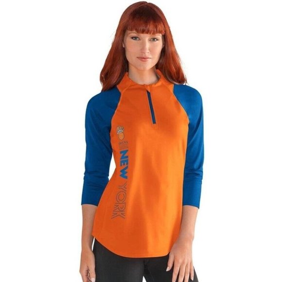 GIII by Carl Banks Tops - NBA New York Knicks Womens Size L Zip It Up 3/4 Sleeve T Orange Blue GIII 4 Her